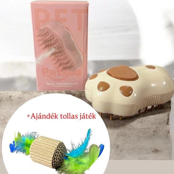 macska szőrápolás rózsaszín gőzkefével otthon